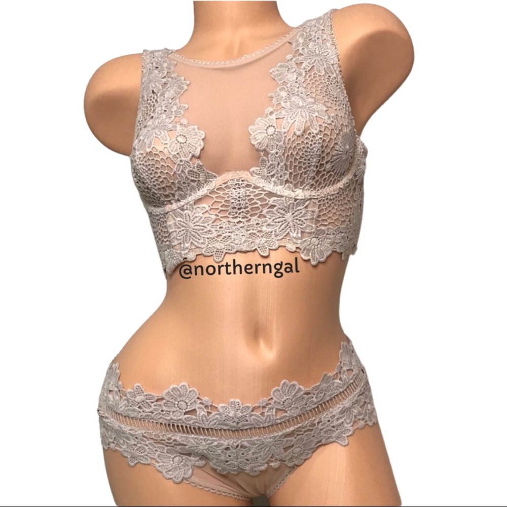 Victoria’s Secret Dream Angels Longline Embroidered Bustier Set Grey